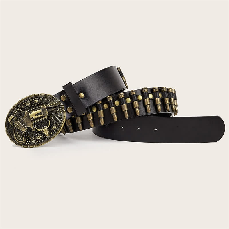 3d Gun Printed Pattern Buckle Bullets Rivets Leather Belt