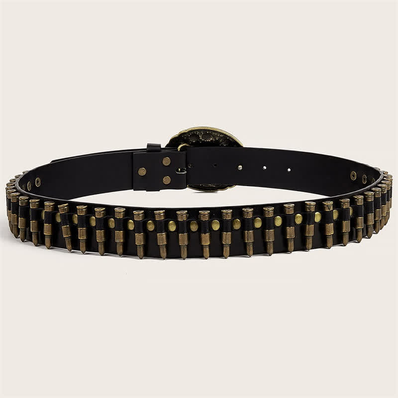 3d Gun Printed Pattern Buckle Bullets Rivets Leather Belt