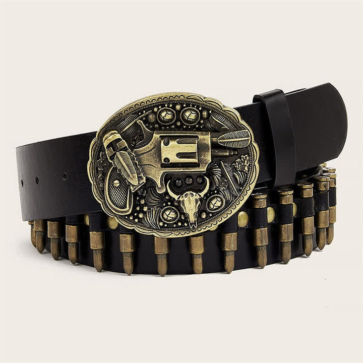 3d Gun Printed Pattern Buckle Bullets Rivets Leather Belt