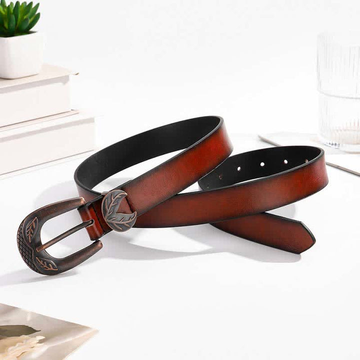 Vintage Versatile Slim Leaves Buckle Leather Belt