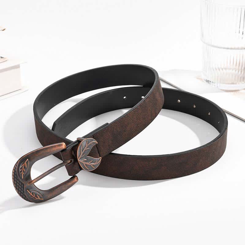 Vintage Versatile Slim Leaves Buckle Leather Belt