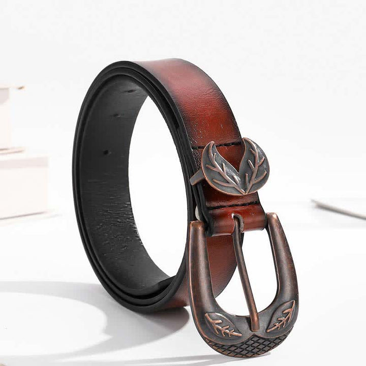 Vintage Versatile Slim Leaves Buckle Leather Belt