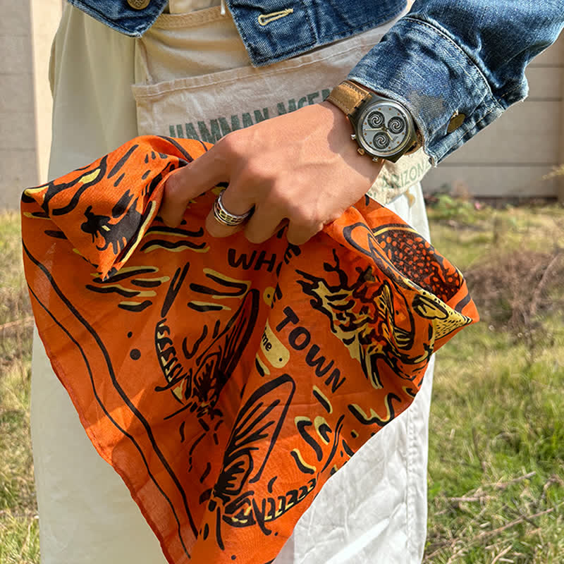 Orange & Black Cowboy Fishing Square Scarf