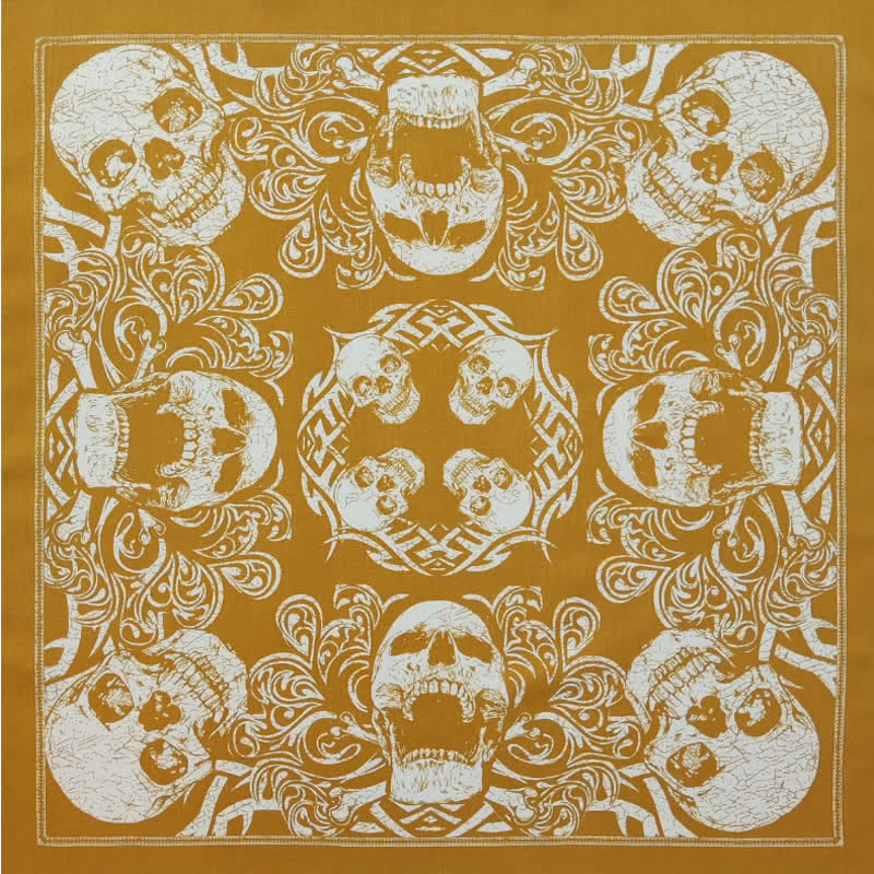 Yellow & White Pirate Skeleton Skull Print Square Scarf