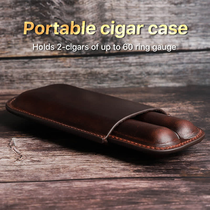 Brown Portable Cigar Humidor Leather Cigar Case (for Two Cigars)