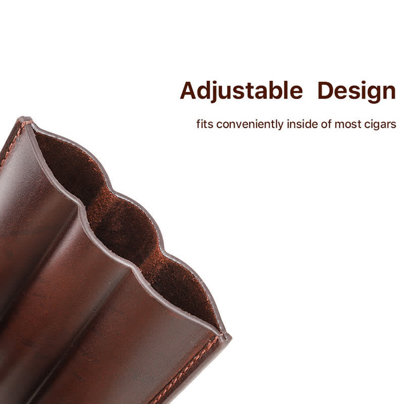 Brown Portable Cigar Humidor Leather Cigar Case (for Three Cigars)