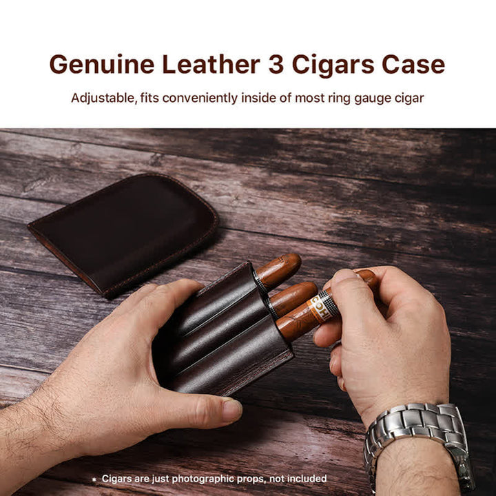 Brown Portable Cigar Humidor Leather Cigar Case (for Three Cigars)  - image 3