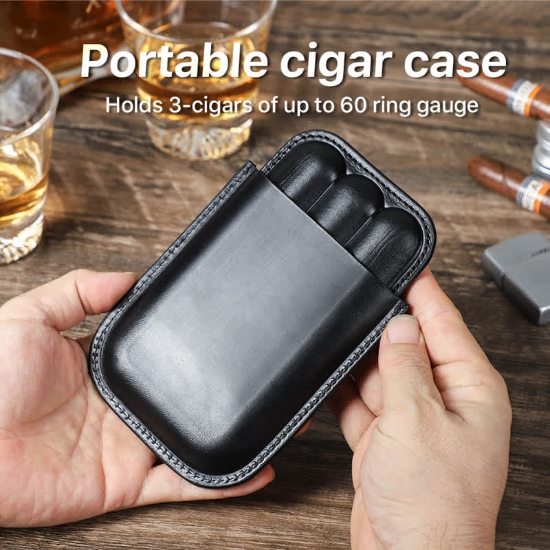 Brown Portable Cigar Humidor Leather Cigar Case (for Three Cigars)