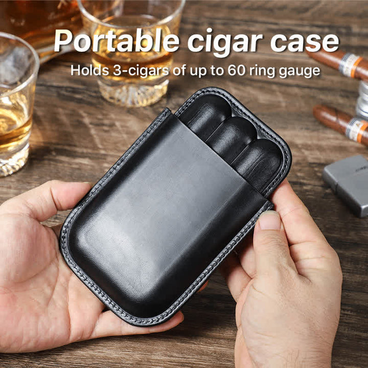 Brown Portable Cigar Humidor Leather Cigar Case (for Three Cigars)