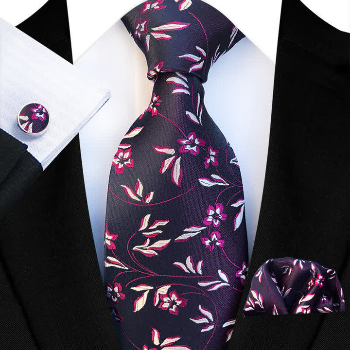 3Pcs Men's Burning Flame Floral Necktie Set