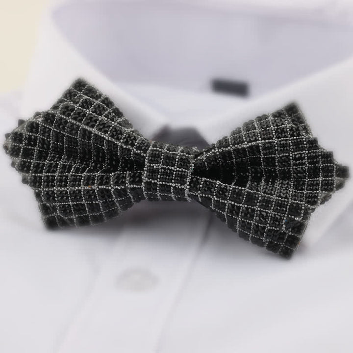 Men's Double Layered Pointed Square Rhinestone Bow Tie