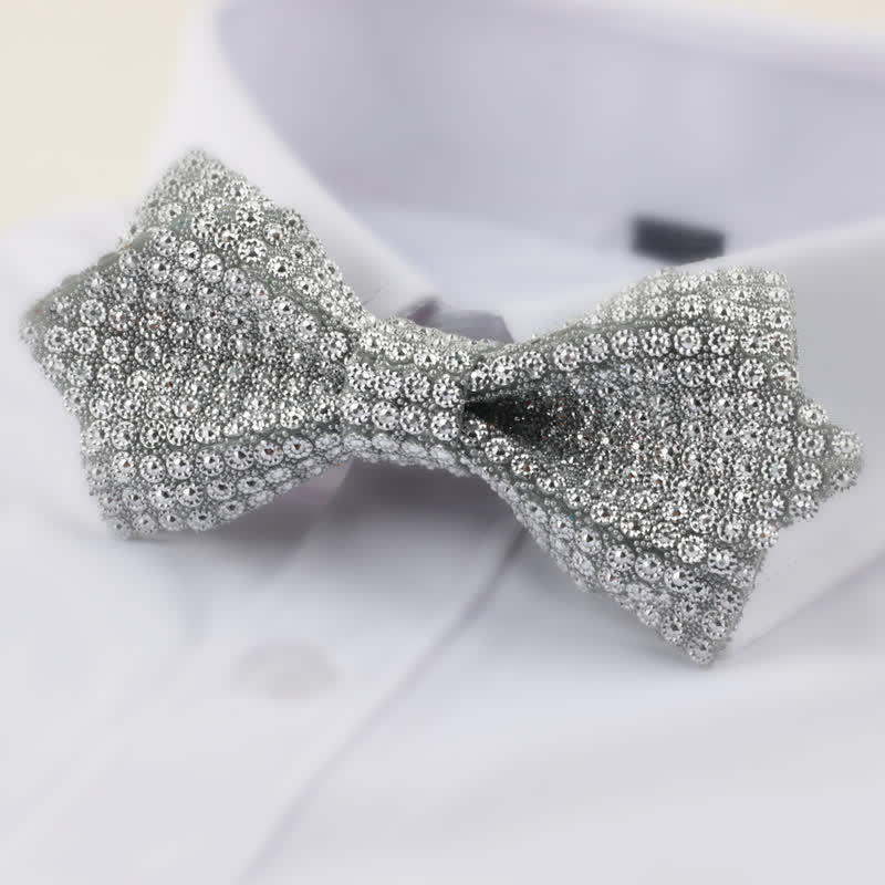 Men's Round Shape Double Layered Pointed Rhinestone Bow Tie