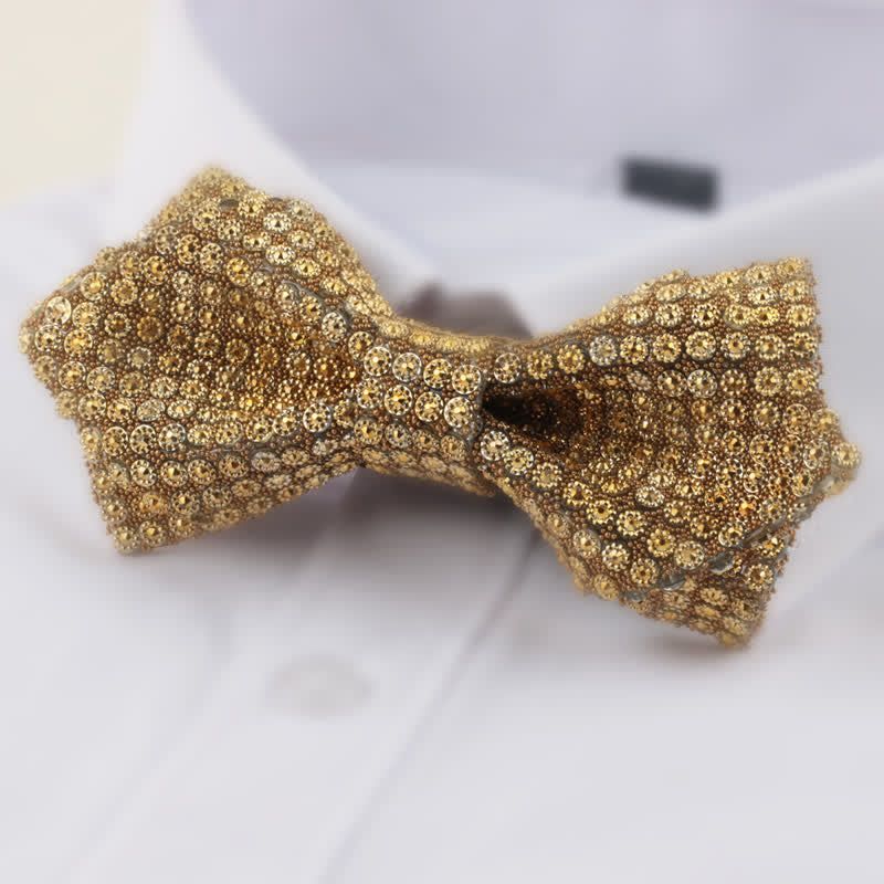 Men's Round Shape Double Layered Pointed Rhinestone Bow Tie