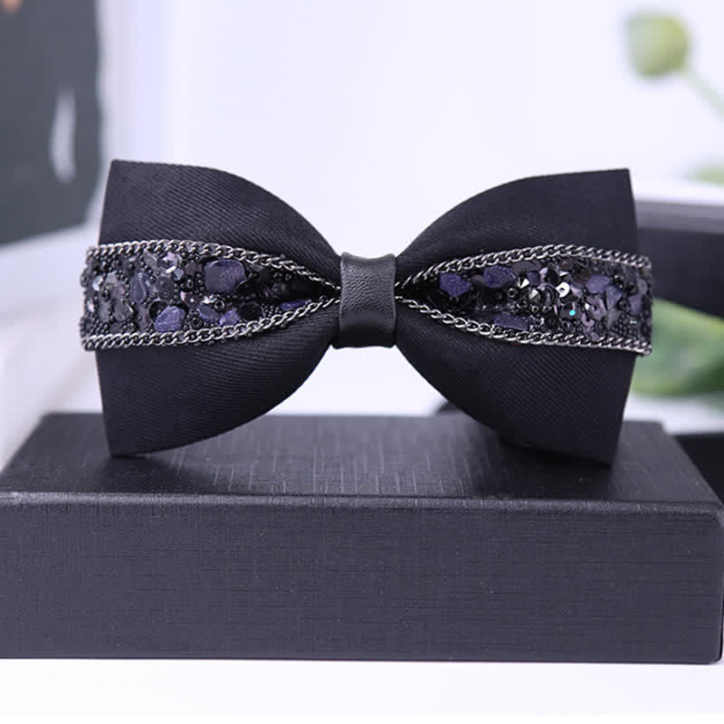 Men's Black Base Sparkling Stones Rhinestone Bow Tie