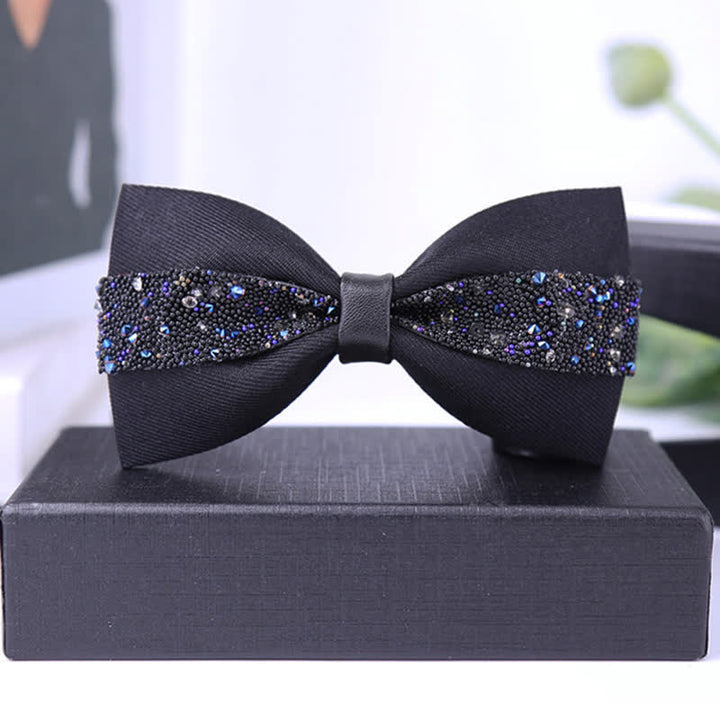 Men's Black Base Sparkling Stones Rhinestone Bow Tie