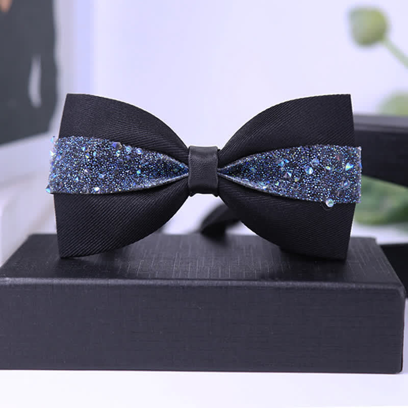 Men's Black Base Sparkling Stones Rhinestone Bow Tie