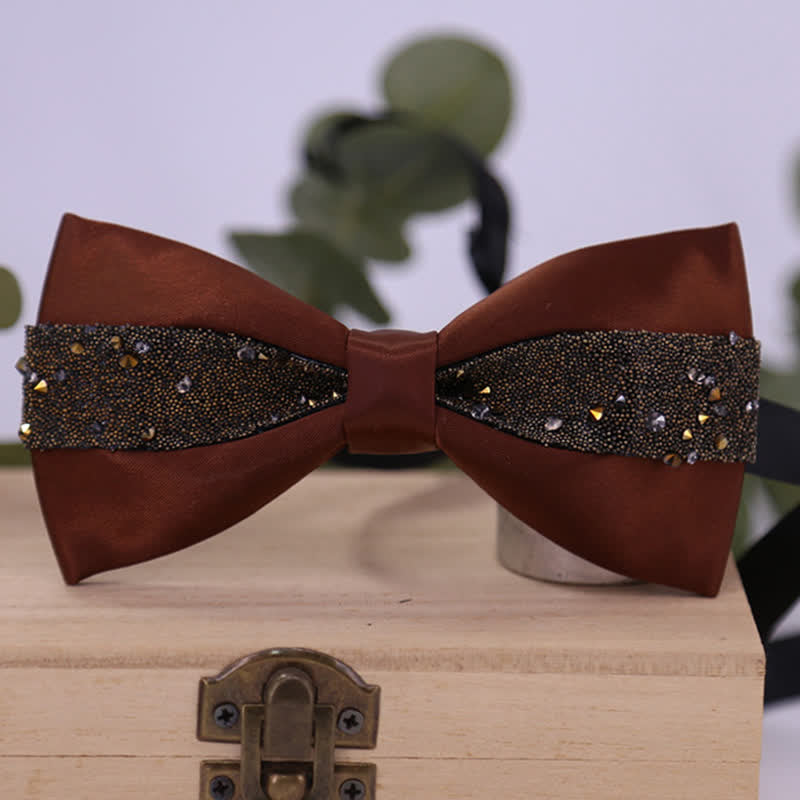 Men's Black Base Sparkling Stones Rhinestone Bow Tie