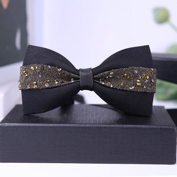 Men's Black Base Sparkling Stones Rhinestone Bow Tie