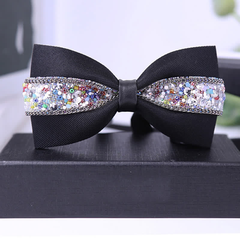 Men's Black Base Sparkling Stones Rhinestone Bow Tie