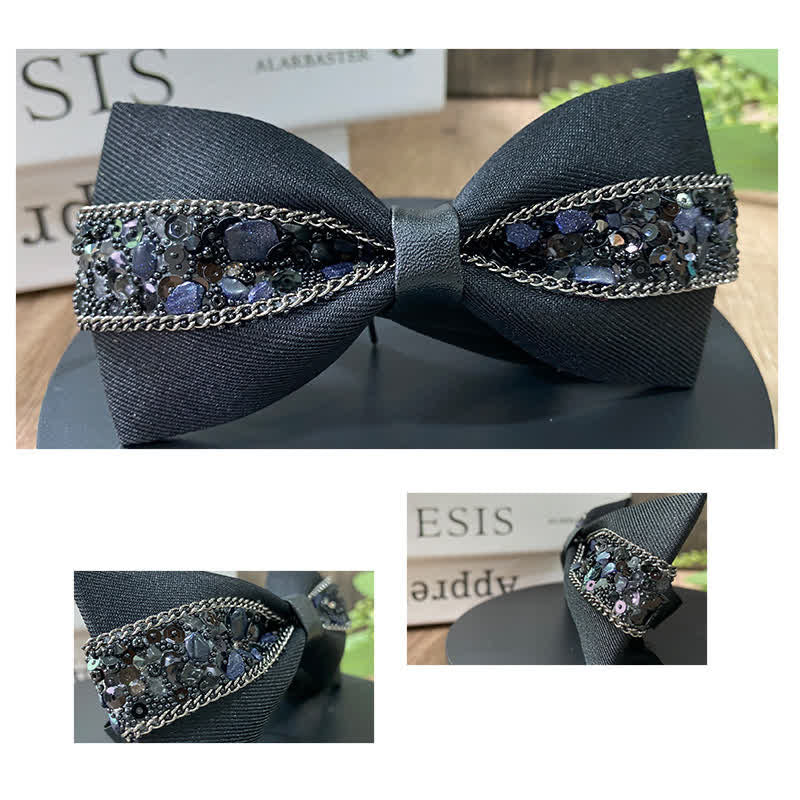 Men's Black Base Sparkling Stones Rhinestone Bow Tie