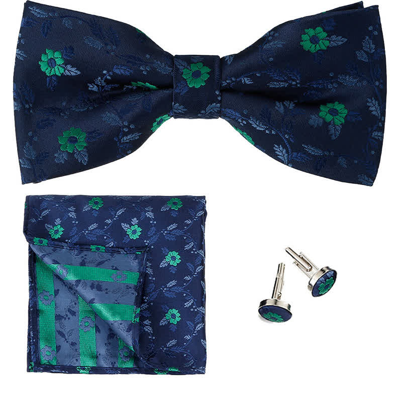 3Pcs Men's Coloured Flowers Pocket Square Bow Tie Set