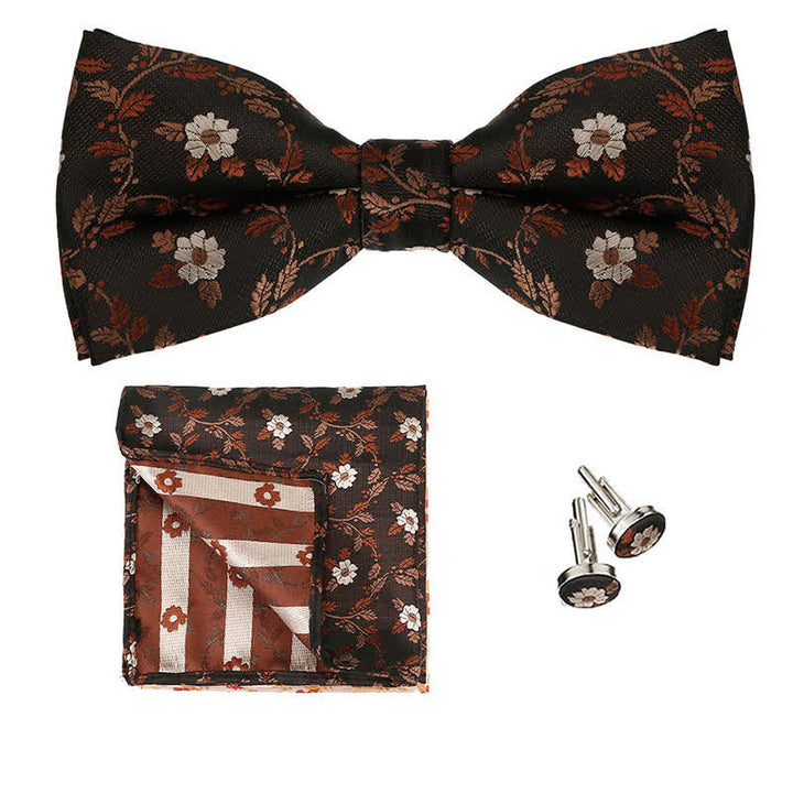 3Pcs Men's Coloured Flowers Pocket Square Bow Tie Set