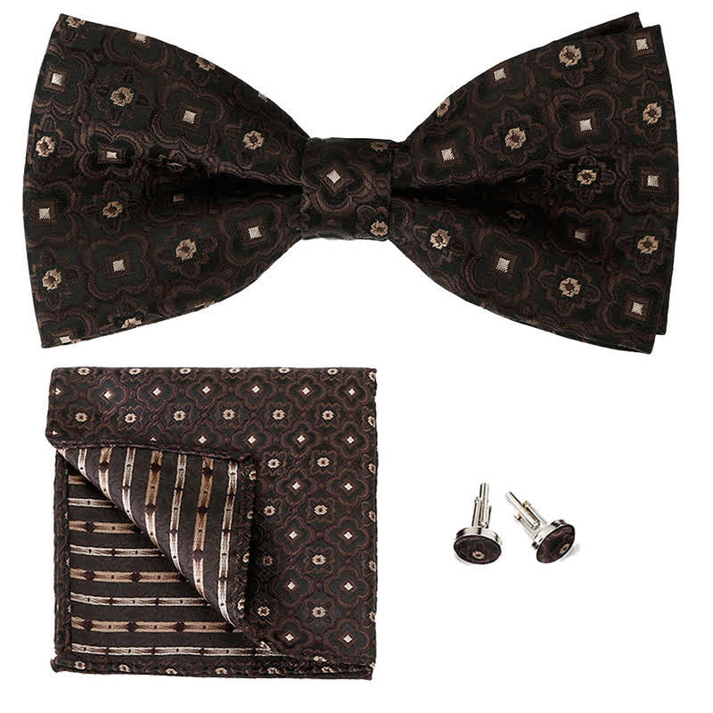 3Pcs Men's Geometrical Figure Pocket Square Bow Tie Set