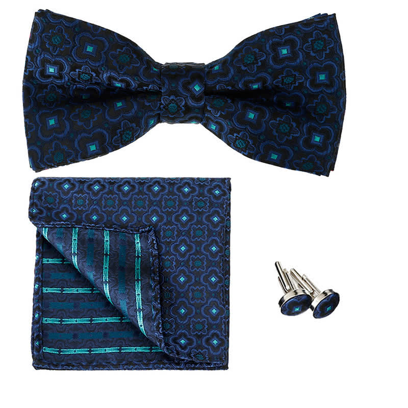 3Pcs Men's Geometrical Figure Pocket Square Bow Tie Set