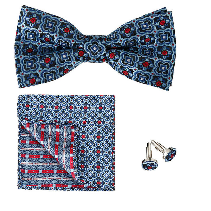 3Pcs Men's Geometrical Figure Pocket Square Bow Tie Set