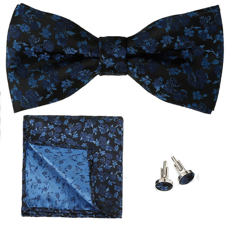 3Pcs Men's Gentleman Rose Floral Pocket Square Bow Tie Set