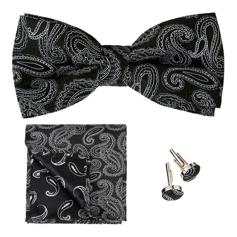 3Pcs Men's Classic Paisley Pocket Square Bow Tie Set