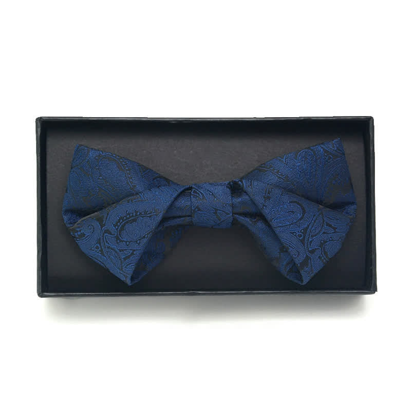 3Pcs Men's Navy Paisley Pocket Corsage Bow Tie Set