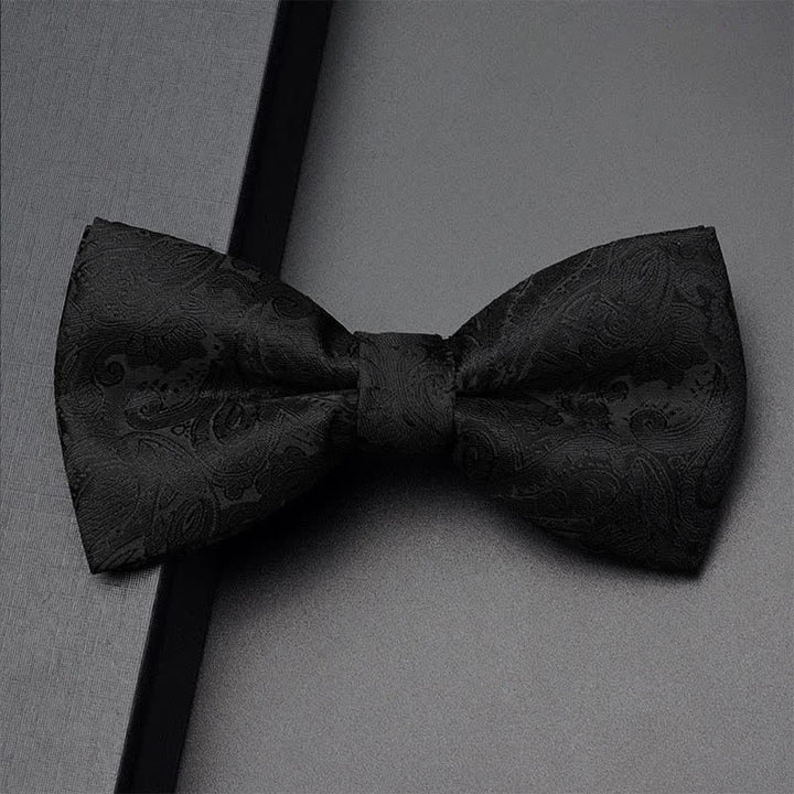 3Pcs Men's Black Paisley Pocket Corsage Bow Tie Set