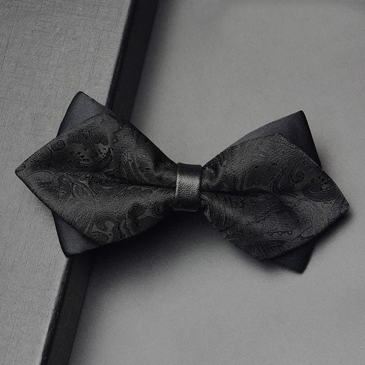 3Pcs Men's Black Paisley Pocket Corsage Bow Tie Set