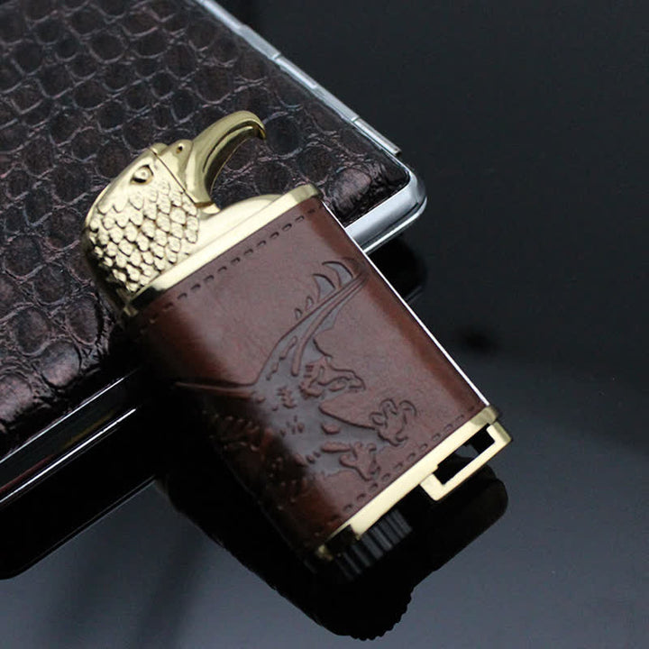 Eagle Head Leather Refillable Butane Lighter