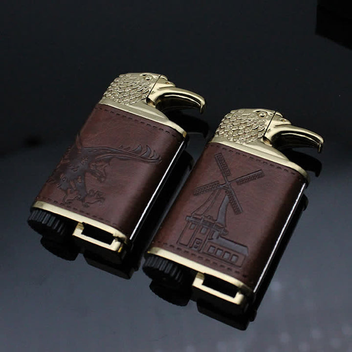 Eagle Head Leather Refillable Butane Lighter