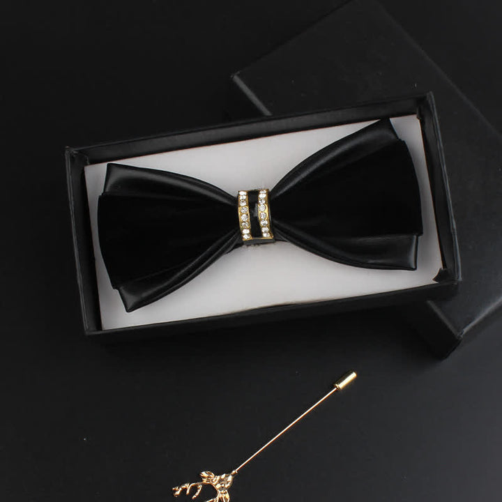 2Pcs Men's Crystal Decoration PU Leather Deer Pin Bow Tie Set