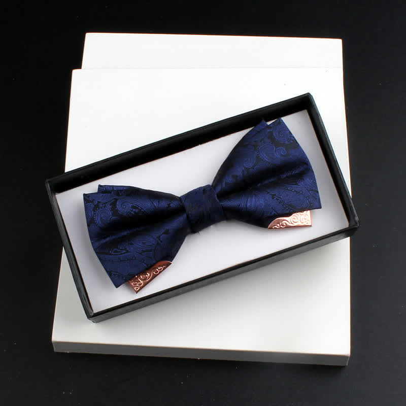 2Pcs Men's Paisley Double Layers Gold Metal Decors Bow Tie Set