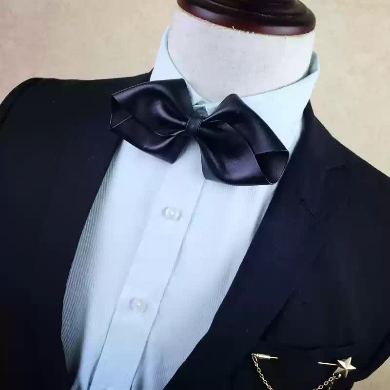 Men's Crystal Black Multilayered PU Leather Bow Tie