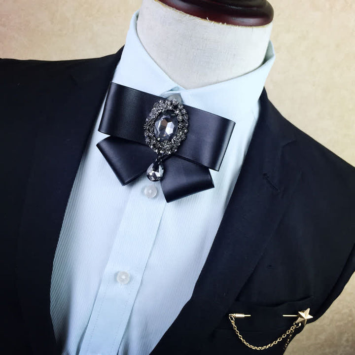 Men's Crystal Black Multilayered PU Leather Bow Tie