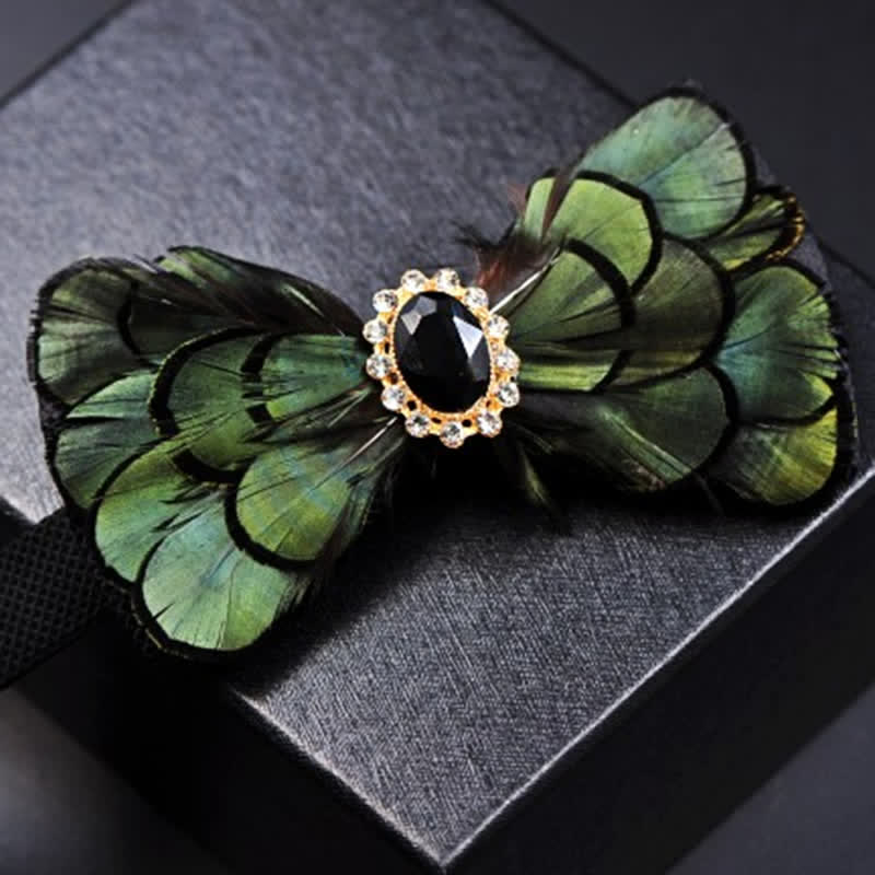 Forest Green Crystal Party Formal Feather Bow Tie