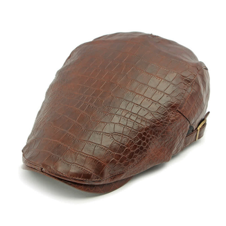 Brown Stylish Crocodile Pattern Leather Beret Hat