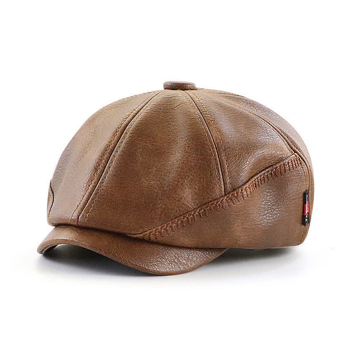 Retro Style Sewing Design Newsboy Leather Beret Hat