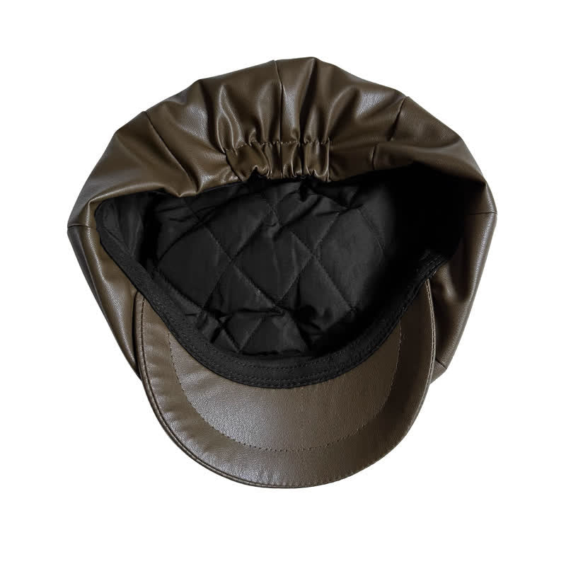 Army Green British Style Octagonal Leather Beret Hat