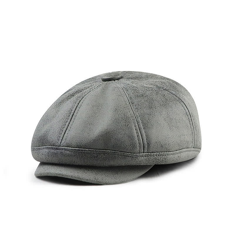 Washed Distressed Vintage Artist Leather Beret Hat - Gray - M (22"-22 7/8") - image 2