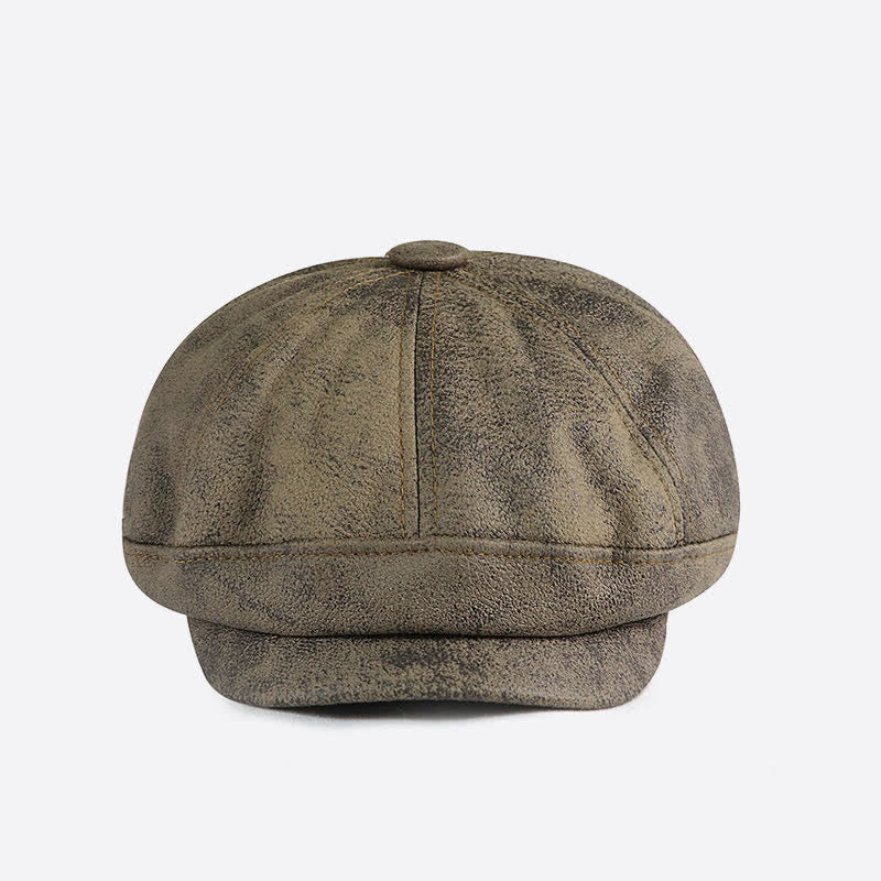 Washed Distressed Vintage Artist Leather Beret Hat - image 1