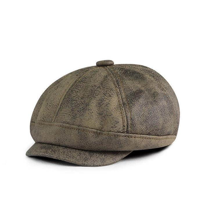 Washed Distressed Vintage Artist Leather Beret Hat