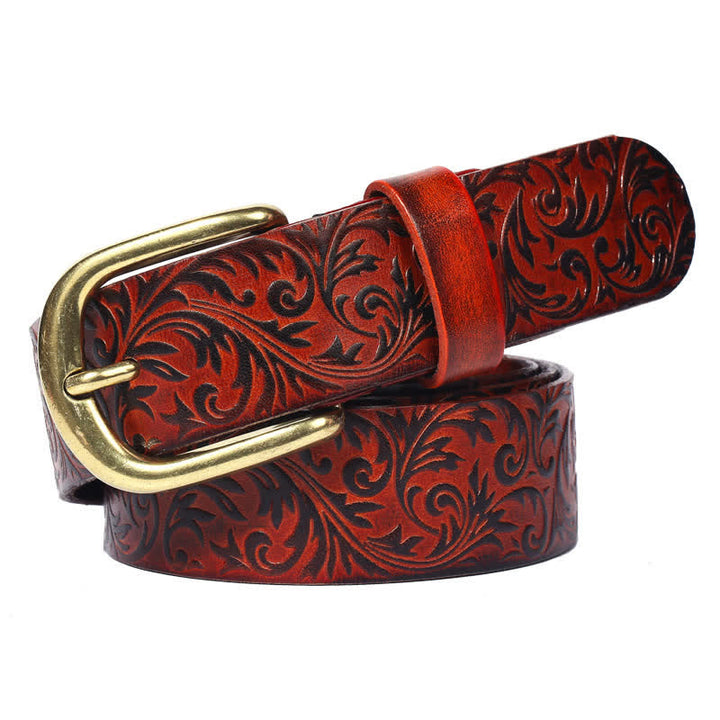 Classical Beautifully Floral Embossed Leather Belt