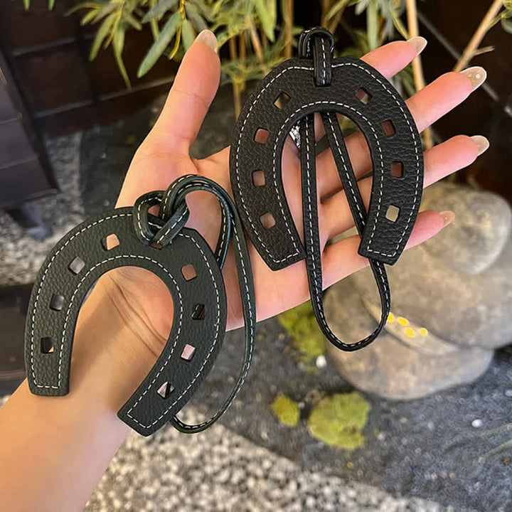 Hangings Simple Horseshoe Pendant Leather Keychain