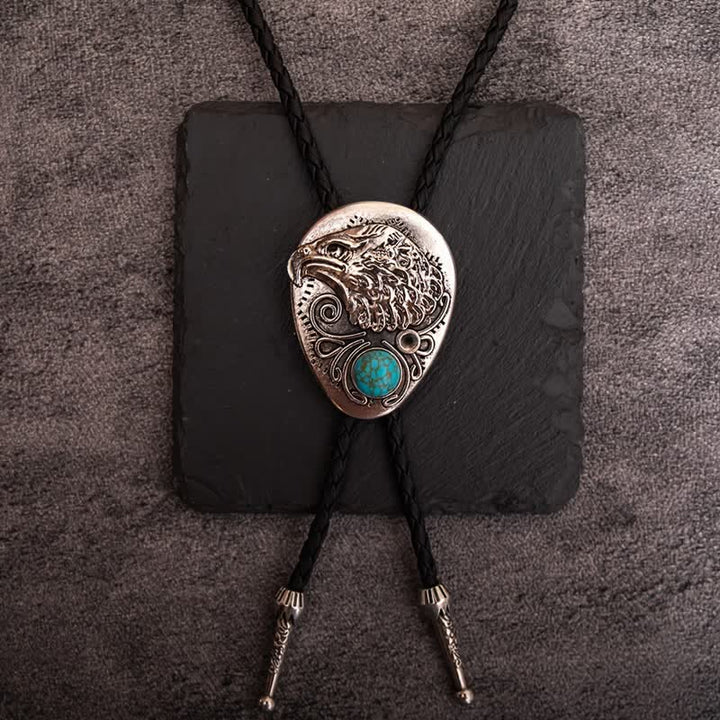 Natural Turquoise Stone Engraved Eagle Pendant Bolo Tie